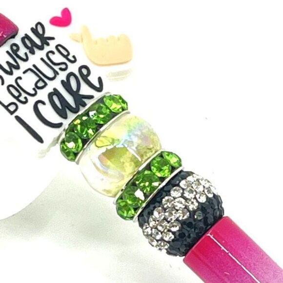 I swear because I care heart fingers handmade pen NEW beads rhinestone bling clo - Picture 6 of 8